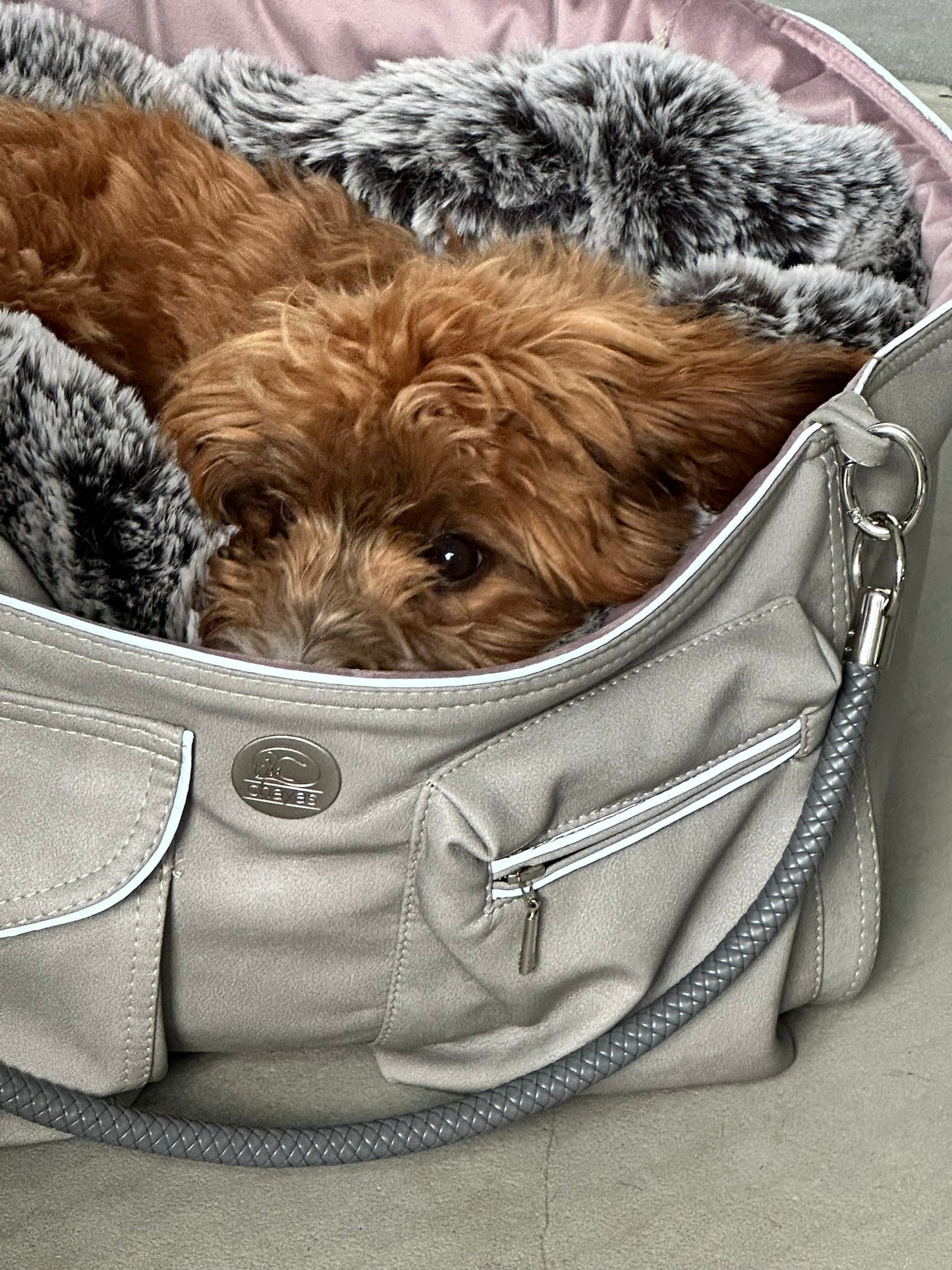 Hundetasche Weekender platingrey-dusty rose, salt & pepper Inlay
