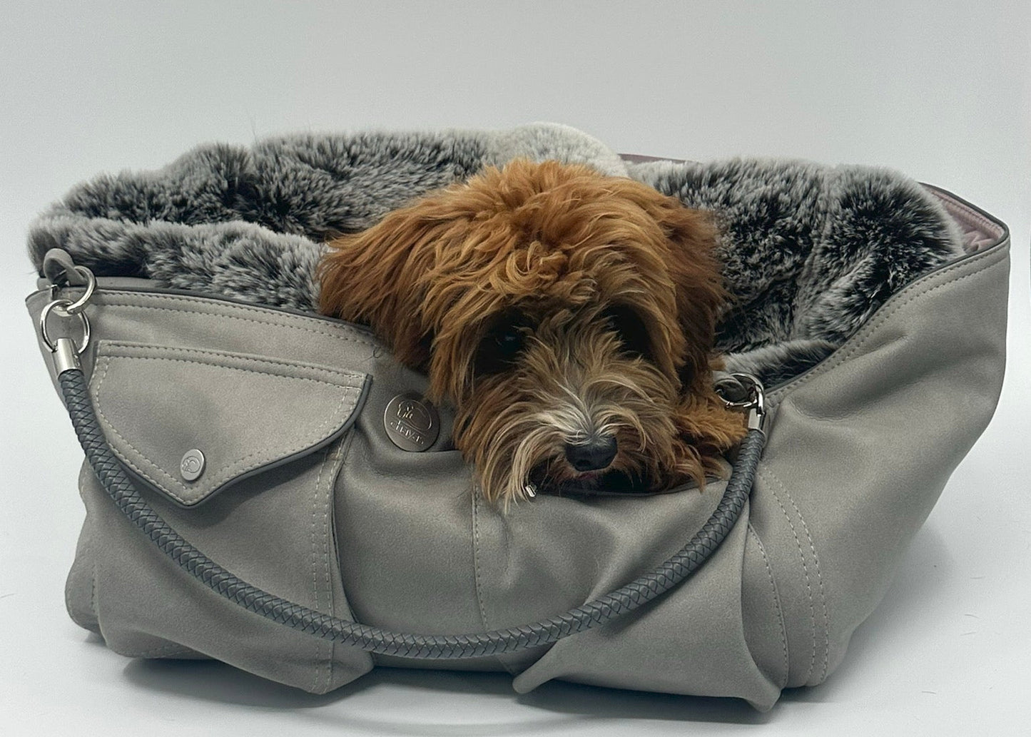 Hundetasche Weekender platingrey-dustyrose, salt & pepper Inlay