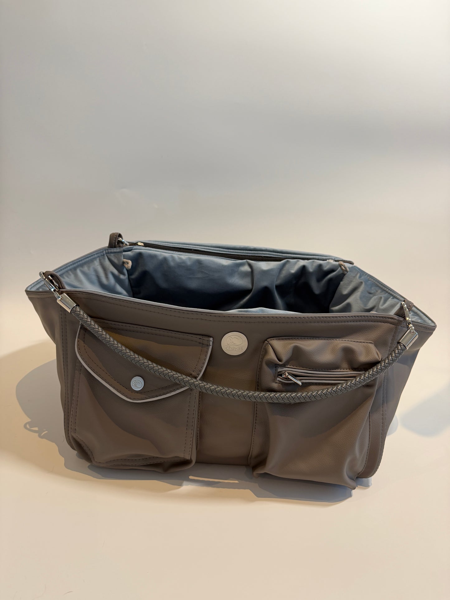 Hundetasche Weekender [[ dark taupe - iceblue ]]