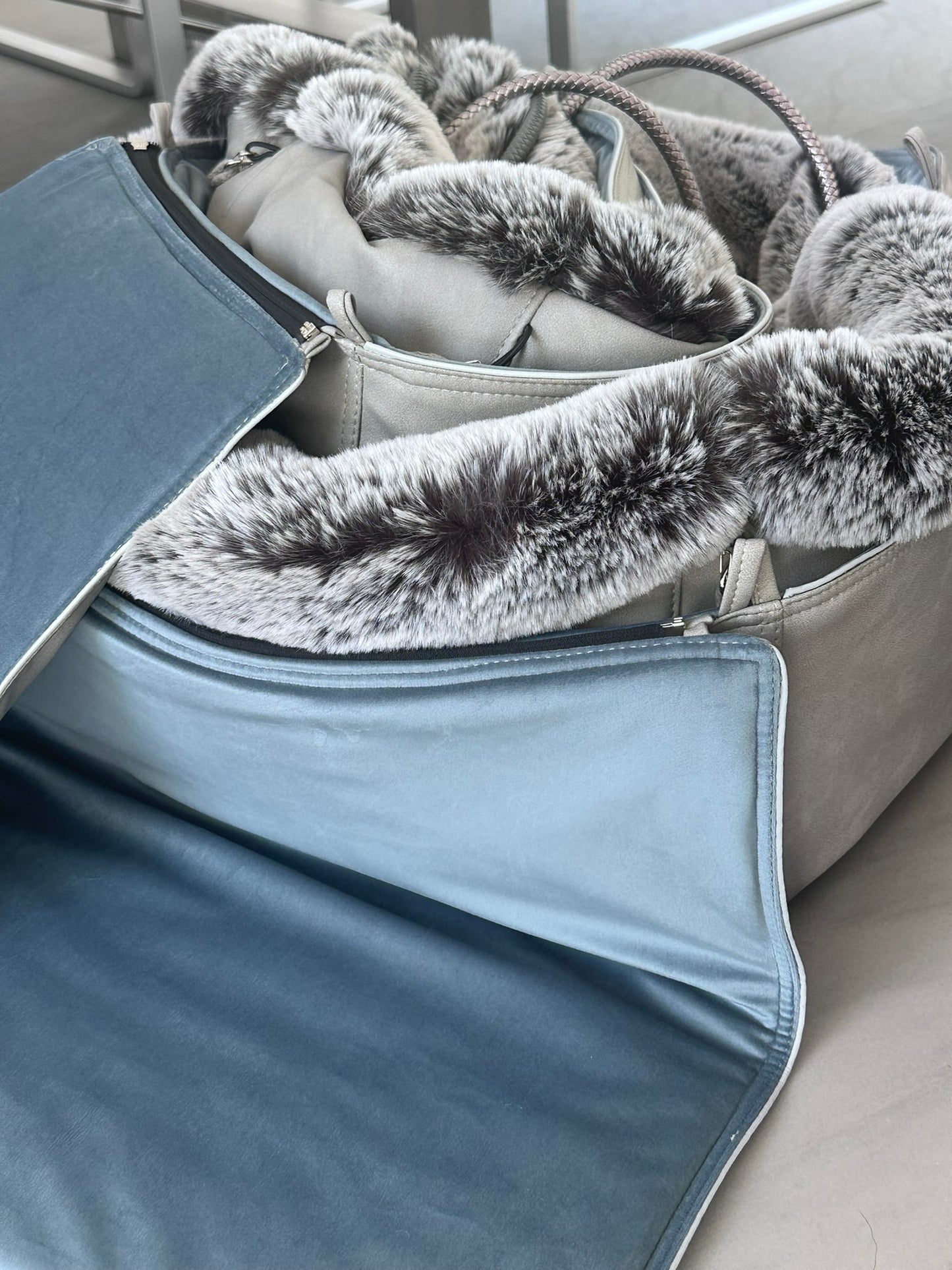 Hundetasche Weekender platingrey-iceblue, salt & pepper Inlay