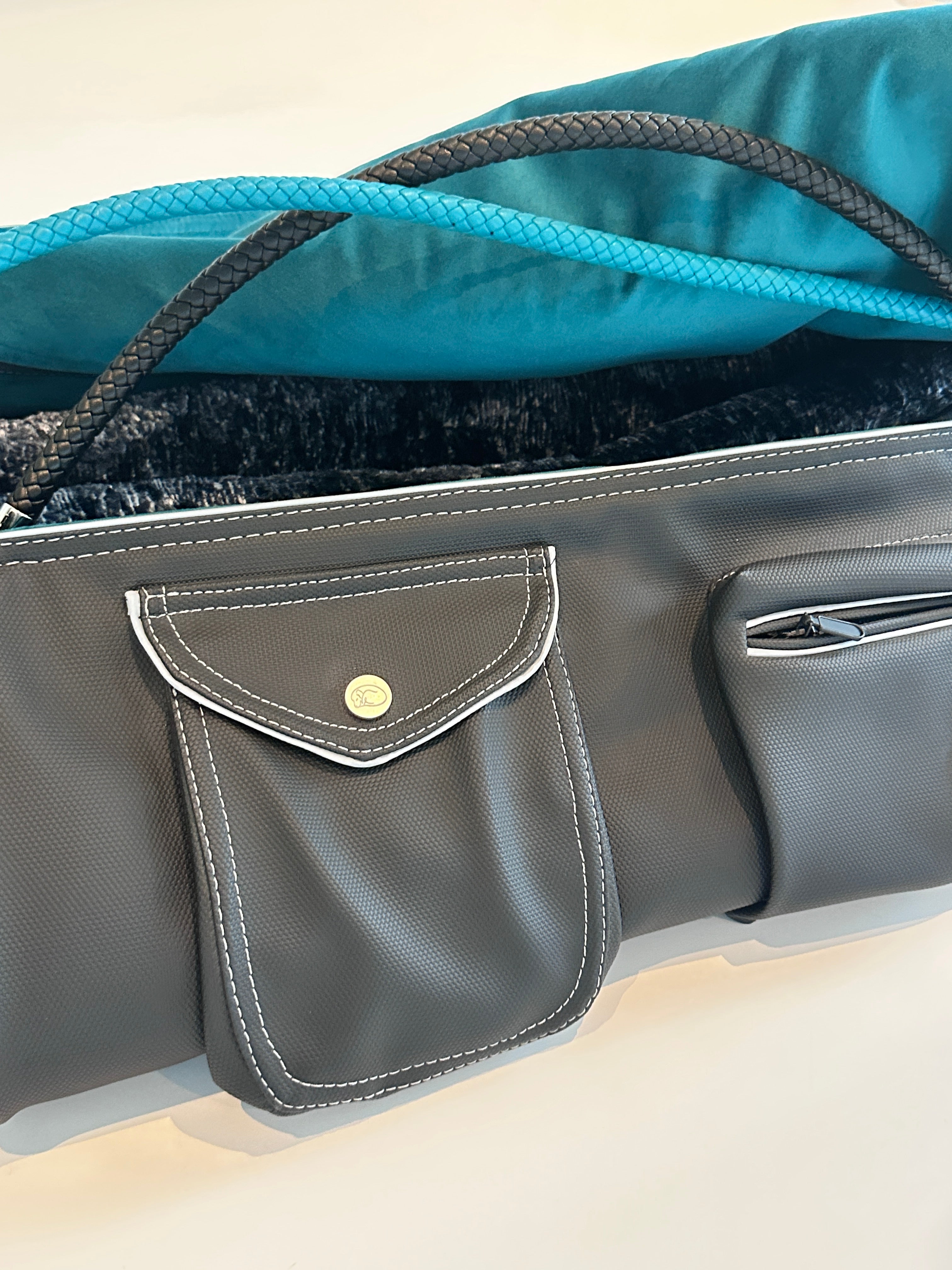 Bolsa de transporte para perros Weekender 4Seasons, negro turquesa, M