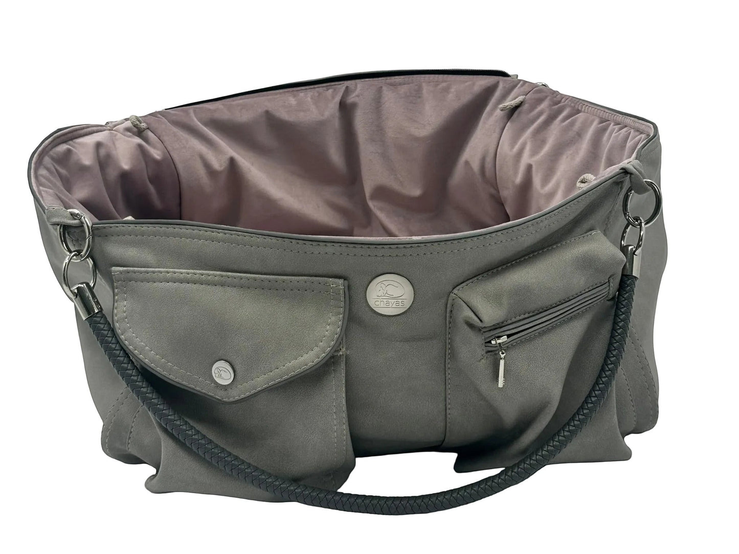 Hundetasche Weekender grey-darkrose, silver Inlay