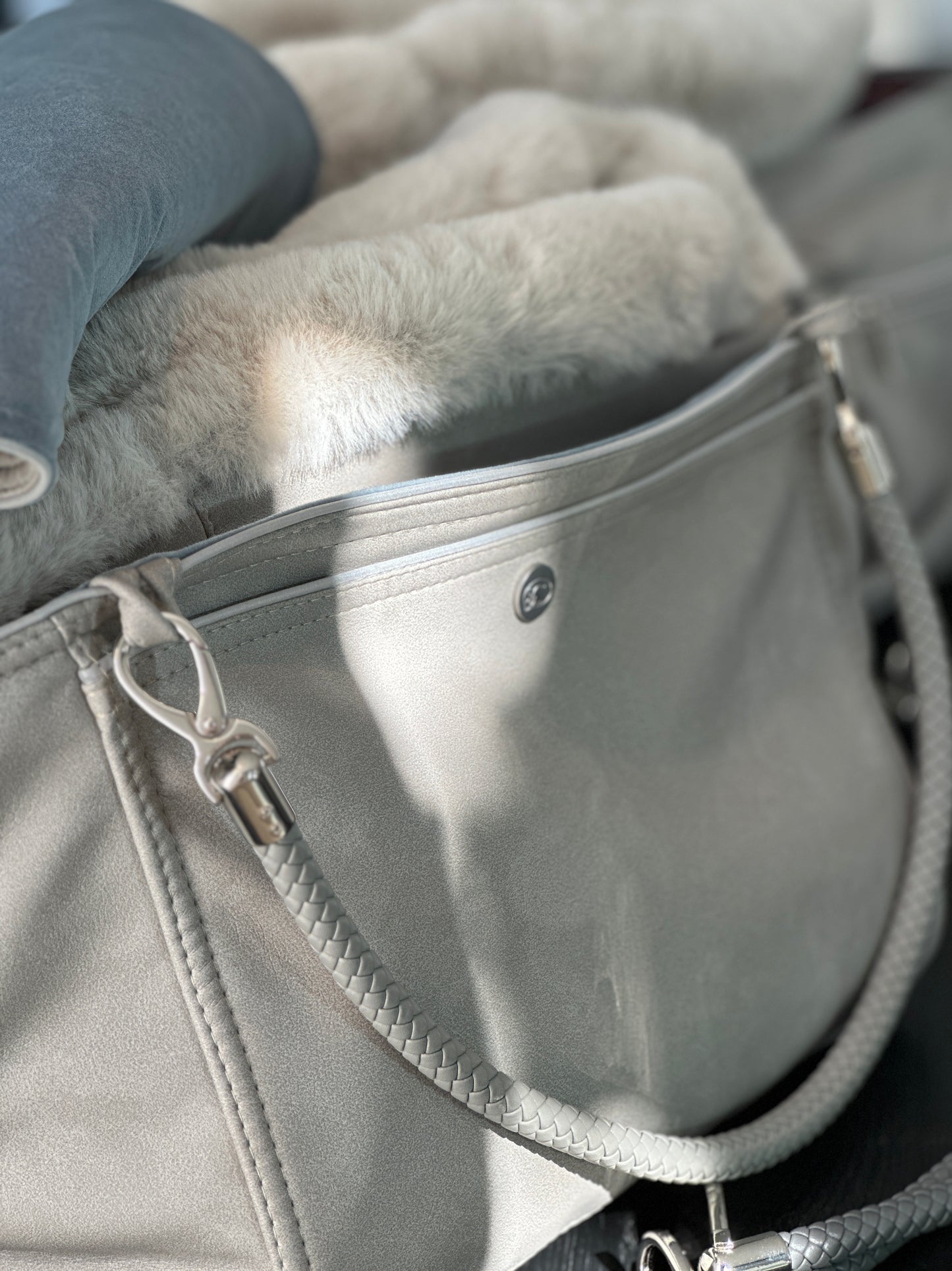 Hundetasche Weekender grey-iceblue, silver Inlay