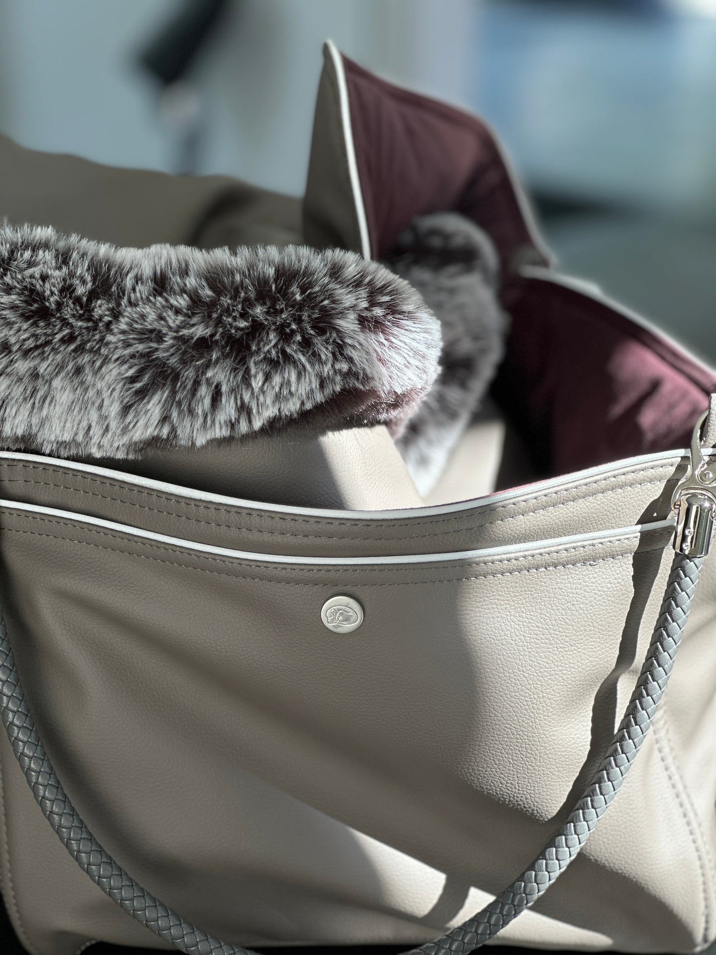 Hundetasche Weekender taupe-wildberry, salt & pepper Inlay
